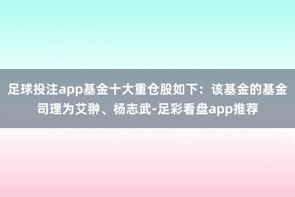 足球投注app基金十大重仓股如下：该基金的基金司理为艾翀、杨志武-足彩看盘app推荐